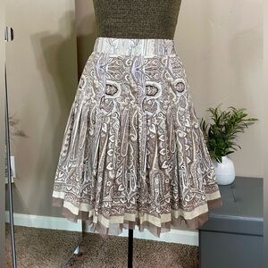 Elie Tahari Womens Paisley Pleated Boho Skirt Brown High Waist A-line Size M NWT
